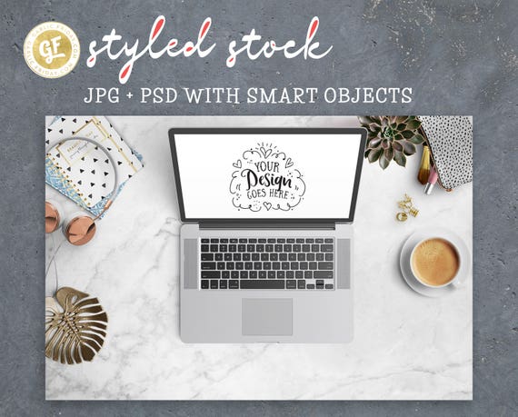 Laptop Mockup Styled Desktop Scene With Neutral Colours