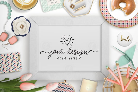 Mompreneur Styled Scene Desktop Stock Photo Psd White Wood Etsy