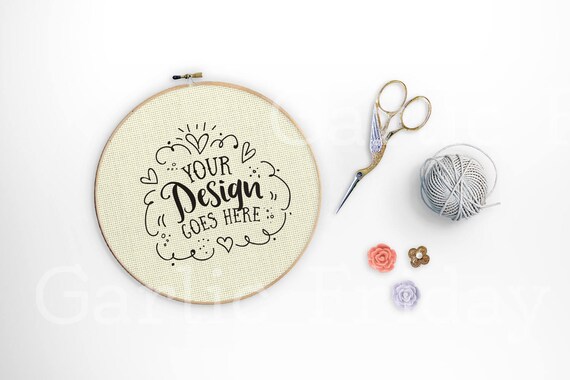 Download Embroidery Hoop Mockup With Psd Cross Stitch Craft Flatlay Etsy