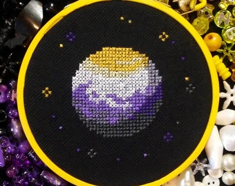 Nonbinary Pride Planet Cross Stitch Pattern PDF Instant Download