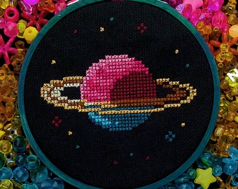 Pansexual Pride Planet Cross Stitch Pattern PDF Instant Download