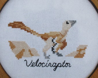 Velociraptor gevederde dinosaurus kruissteekpatroon PDF direct downloaden