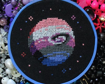 Genderfluid Pride Planet Cross Stitch Pattern PDF Instant Download