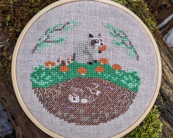 Wasbeer skelet cirkel van leven ecologie Cross Stitch patroon PDF direct downloaden