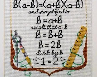 Proof That 1=2 Math Cross Stitch Pattern PDF Instant Download