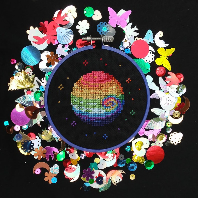 Rainbow Pride Planet Cross Stitch Pattern PDF Instant Download image 1