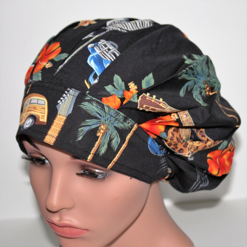 Scrub hat black Scrub Cap Surgical cap Surgical Hat Hawaiian Womens Bouffant Surgical Scrub Hat Surgeon Hat Bouffant scrub hats
