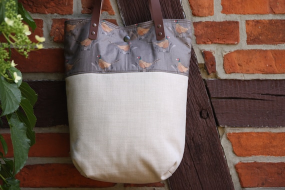 fabric bag with leather handles