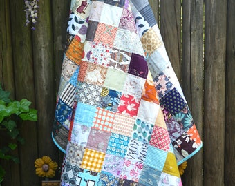 Quilt 140 x 200 cm, patchwork blanket, bedspread, cuddly blanket, garden blanket