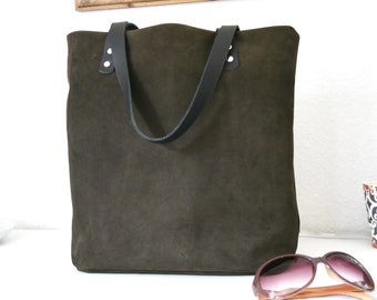 Leather shoulder bag with leather handles, leather shopper