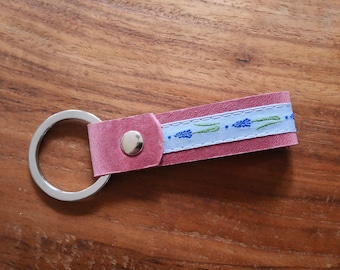 Keychain leather dusky pink, lanyard leather, keychain pearl hyacinth