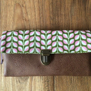 Cartera de piel sintética de 19 cm con cierre a presión, monedero, monedero grande