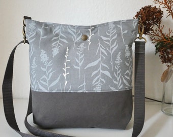Crossbody bag anthracite with grasses, crossbody bag with snap fastener