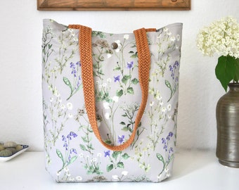 Shoulder bag floral with braided handles, vegan