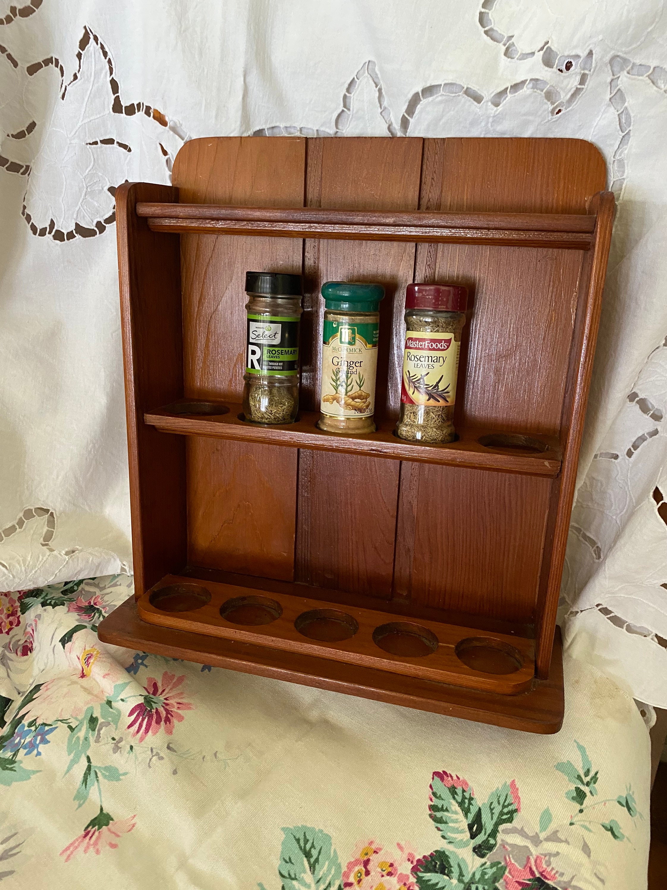 Large Vintage Wooden Spice Rack Etsy