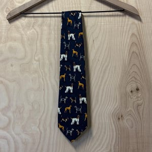 Krawat Vintage Fun Ties Dogs Cartoon Art Navy Blue Poliester