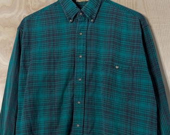 Vintage Red Head Green Plaid Plaid Cotton Flannel Long Sleeve Button Up Shirt size Large Tall