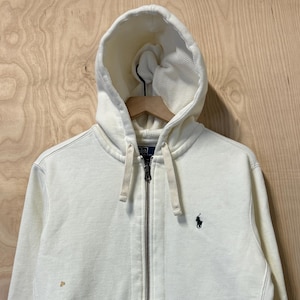 Vintage Y2K Polo Ralph Lauren White Zip up Hoodie Sweatshirt Size