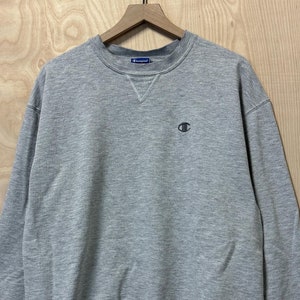 Sudadera de cuello redondo gris con logotipo bordado de Champion Y2K vintage, talla XL