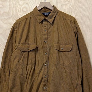 Vintage 90er Jahre Woolrich Golden Gelb Schwarz Vertikal Gestreift Baumwolle Langarm Button Up Shirt Gr. XL