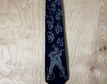 Vintage 90er Jahre Elvis Blaue Wildleder Schuhe Art Blaue Seide Krawatte