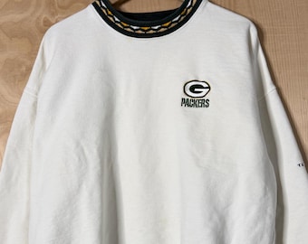 Vintage 90s Green Bay Packers Tundra White Ringer Cotton Crewneck Sweatshirt size XL