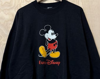 Vintage Euro Disney Mickey Mouse Graphic Black Crewneck Sweatshirt