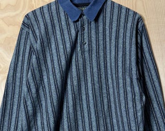 Vintage Generra Blue Multi Color Vertical Stripe Long Sleeve Rugby Shirt size Medium
