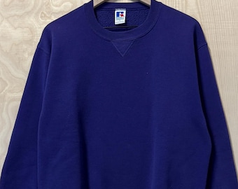 Bluza z okrągłym dekoltem Russell Purple Blank z lat 90., rozmiar L, wyprodukowano w USA