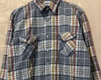 ヴィンテージ Osh Kosh B Gosh グレー マルチカラー チェック柄 コットン フランネル 長袖 ボタンアップ シャツ サイズ L