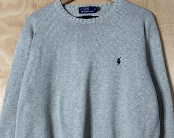 Vintage Polo Ralph Lauren Gray Cotton Crewneck Knit Sweater size XXL