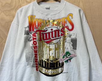 Vintage Minnesota Twins 1991 World Series Champions Graphic White Crewneck Sweatshirt size XL