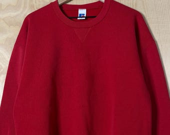 Bluza z okrągłym dekoltem w stylu vintage Russell Red Blank Cotton Polyester, rozmiar XL