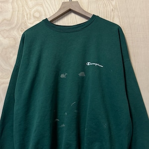 Vintage 90s Champion Spell Out Green Paint Splattered Crewneck Sweatshirt size XXL