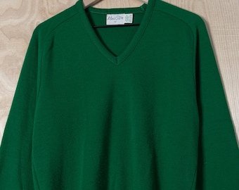 Jersey de cuello en V de acrílico verde vintage para hombre, talla grande.