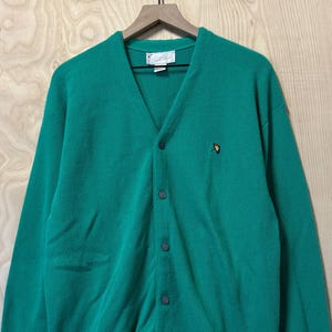 Vintage Arnold Palmer Green Acrylic Button Up Knit Cardigan Sweater size Large Made in USA