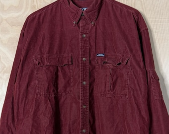 Vintage Chaps Ralph Lauren Maroon Cotton Corduroy Long Sleeve Button Up Shirt size XL