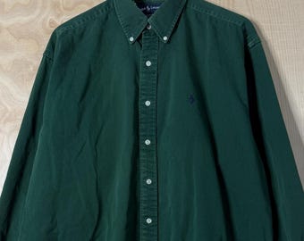 Vintage Ralph Lauren Blake Green katoenen shirt met lange mouwen en knoopsluiting, maat XL