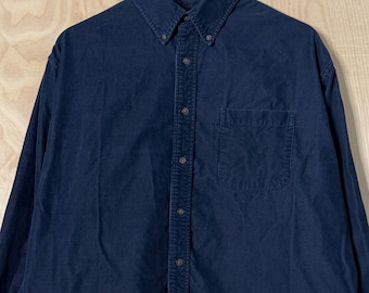 vintage St Johns Bay chemise boutonnée à manches longues en velours côtelé de coton bleu marine, taille Large