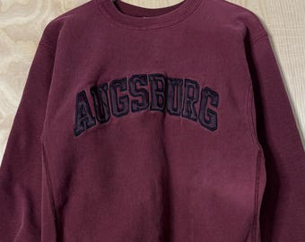 Vintage 90s Augsburg University Stitched Spell Out Champion Reverse Weave Maroon Crewneck Sweatshirt size XL