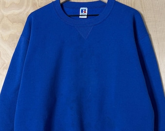 Sudadera vintage de los 90 de Russell Blue, de algodón y poliéster, cuello redondo, talla XXL, hecha en EE. UU.