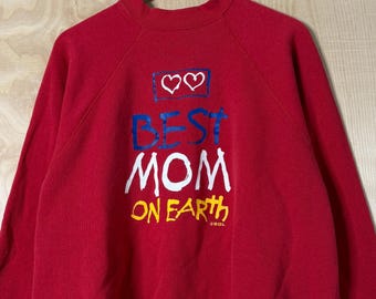 Sweat-shirt ras du cou rouge graphique Best Mom Ever, vintage des années 90, taille XXL