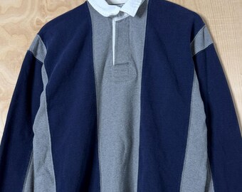 Camiseta de rugby vintage de los 90 de Lands' End, de algodón, con rayas verticales grises y azul marino, talla M, hecha en EE. UU.