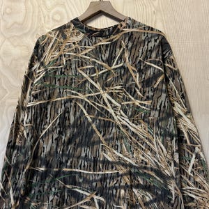 Vintage 90s Mossy Oak Shadow Grass Camouflage Cotton Long Sleeve T Shirt size XL