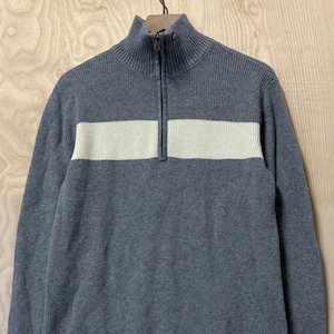 Vintage Y2K Polo Jeans Co Ralph Lauren White Stripe Gray Cotton Half Zip Pullover Sweater size Large
