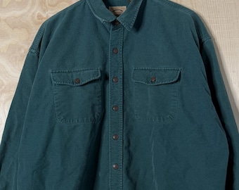 Camisa vintage de manga larga de franela de algodón verde St. John’s Bay, talla XXL.