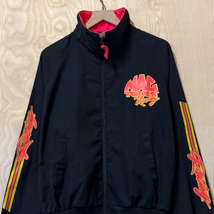 Vintage 90s Mac Tools Racing Neon Graphic Swingster Black Windbreaker Jacket size Large