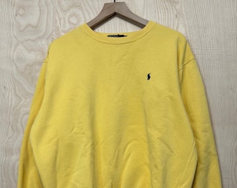 vintage Polo Ralph Lauren - Sweat-shirt ras du cou jaune en coton et polyester, taille Medium