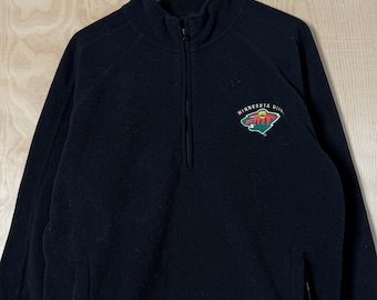 Vintage Minnesota Wild Gear For Sports Black Polyester Fleece Half Zip Pullover Sweatshirt size Large
