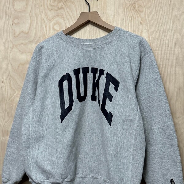 Vintage 90s Duke University Spell Out Cotton Exchange Gris Crewneck Sudadera tamaño Grande